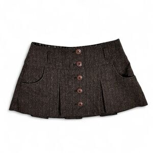 Guess Y2K Brown Tweed Pleated Mini Skirt 4 Preppy Dark Academia Preppy Coquette